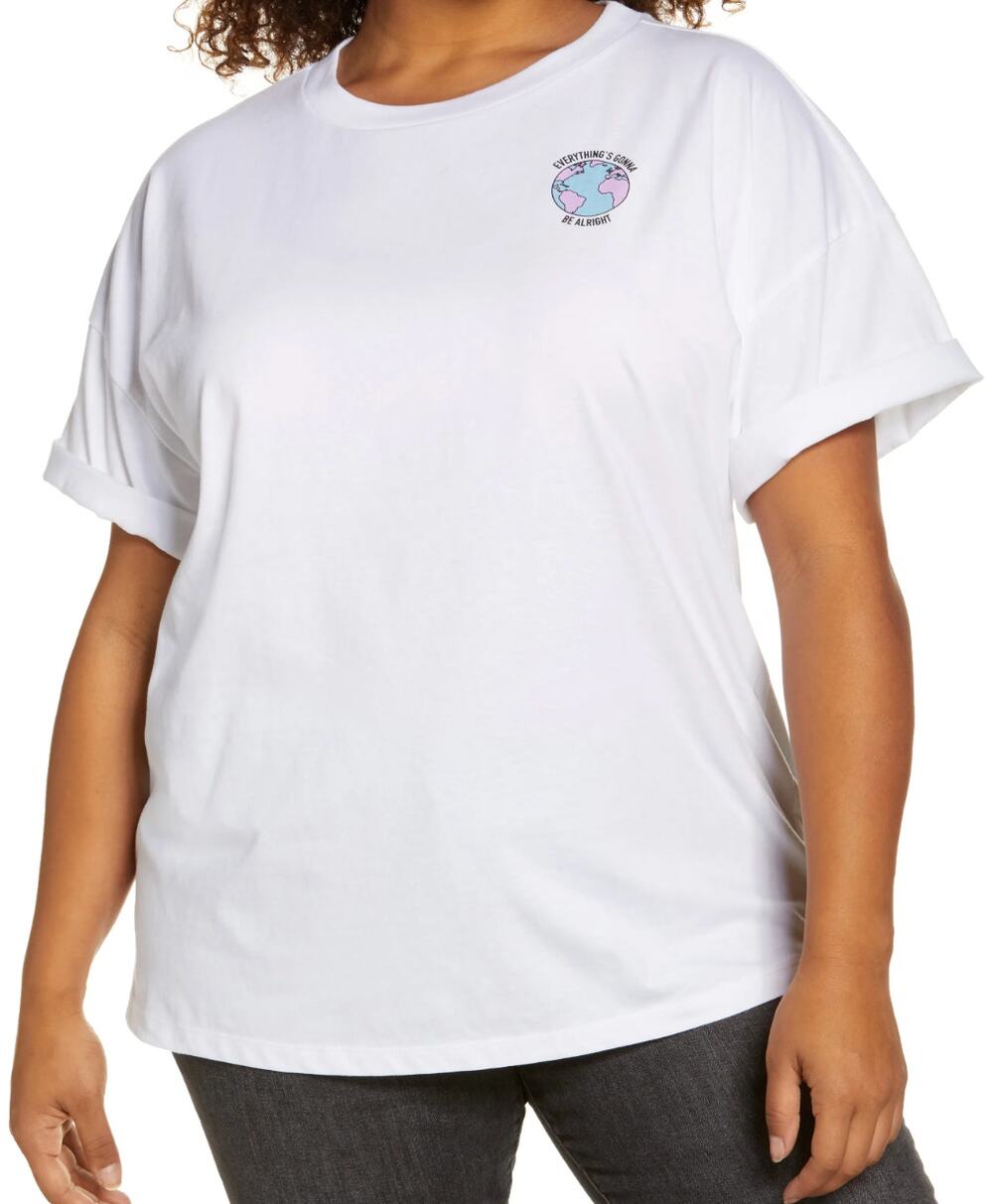 Bp. Boxy Crop 'Everything's Gonna Be Okay' Graphic Tee in White, Size 1X